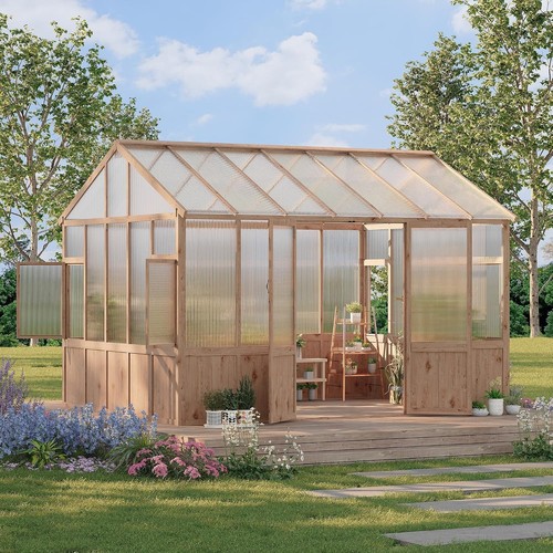 4x12ft wooden greenhouse - wooden,